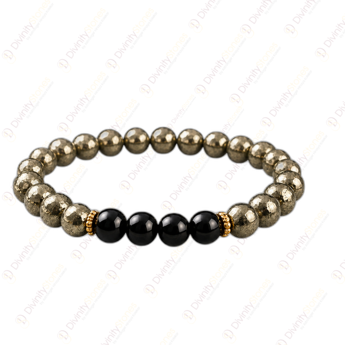 Capricorn Zodiac Makar Rashi Bracelet with Pyrite & Black Onyx