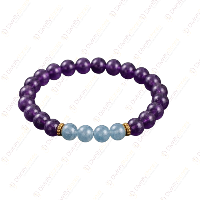 Pisces Zodiac Meen Rashi Bracelet with Amethyst & Aquamarine