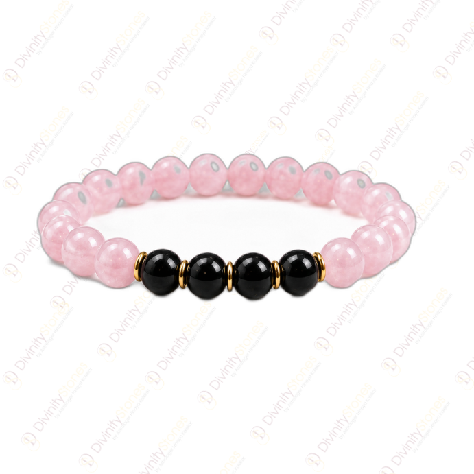 Cancer Zodiac Kark Rashi Bracelet with Rose Quartz & Black Tourmaline