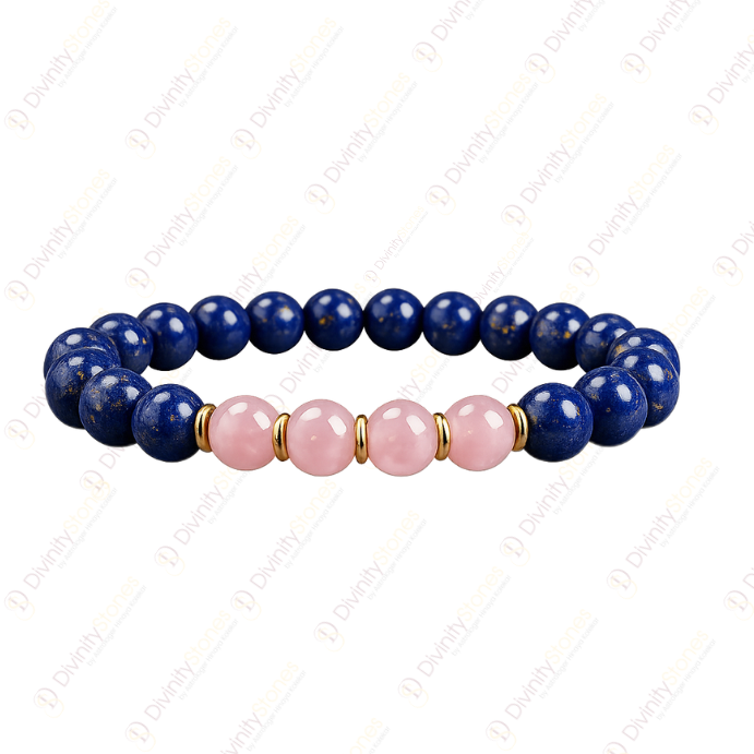 Libra Zodiac Tula Rashi Bracelet with Lapis Lazuli & Rose Quartz